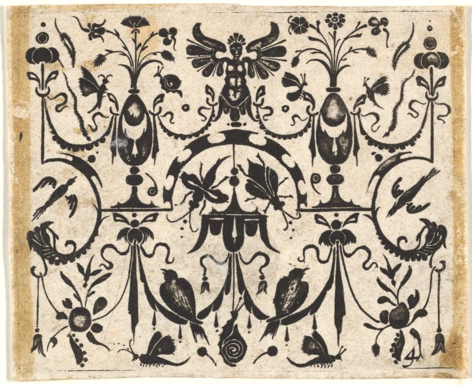 Blackwork Print with a Symmetric Grotesque Pattern MET DP827190