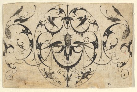 Blackwork Design for Goldsmithwork with Grotesques, Garlands, and Birds MET DP837103