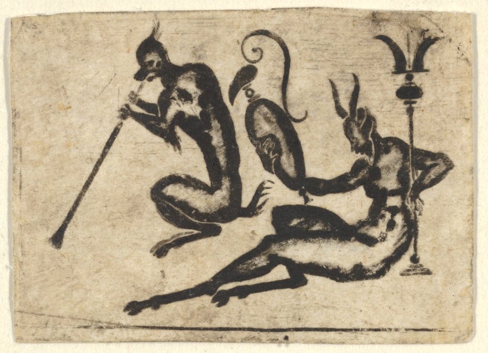 Blackwork Design for Goldsmithwork with Satyr and Monkey MET DP837106