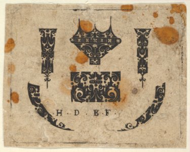 Blackwork Print with a Ring Bezel and Horizontal Panel at Center Flanked by Vertical Fillets and Curved Motifs MET DP837338