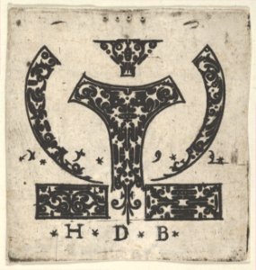 Blackwork Print with Two Horizontal Panels Below a Pair of Lunar-Shaped Fillets with Two Motifs at Center MET DP837337