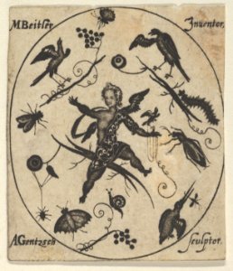 Blackwork Design for Goldsmithwork with a Putto, Birds and Insects MET DP837100