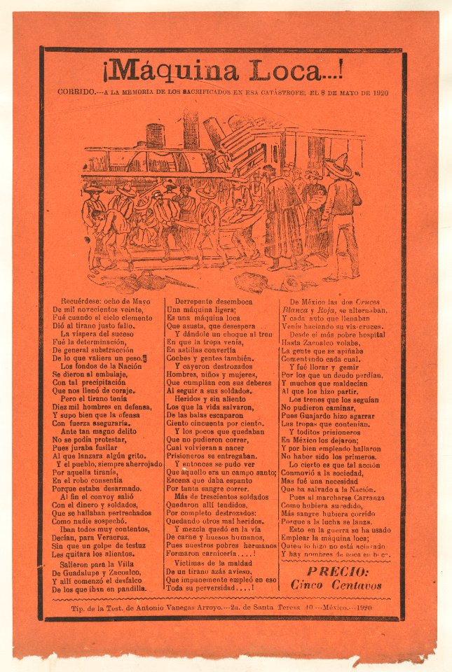 Broadsheet relating to a train accident that killed many people, group of people carrying wounded victims on stretchers MET DP868534
