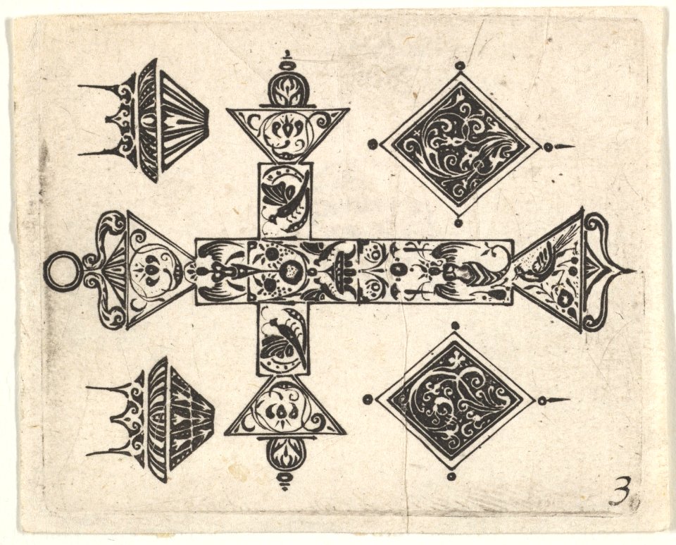 Blackwork Print with a Latin Cross and Four Motifs MET DP827189