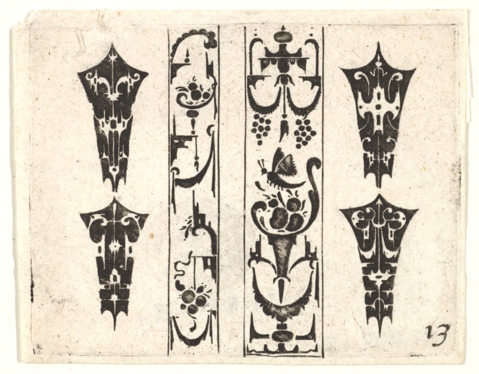 Blackwork Print with Two Vertical Panels and Four Bezels MET DP827199