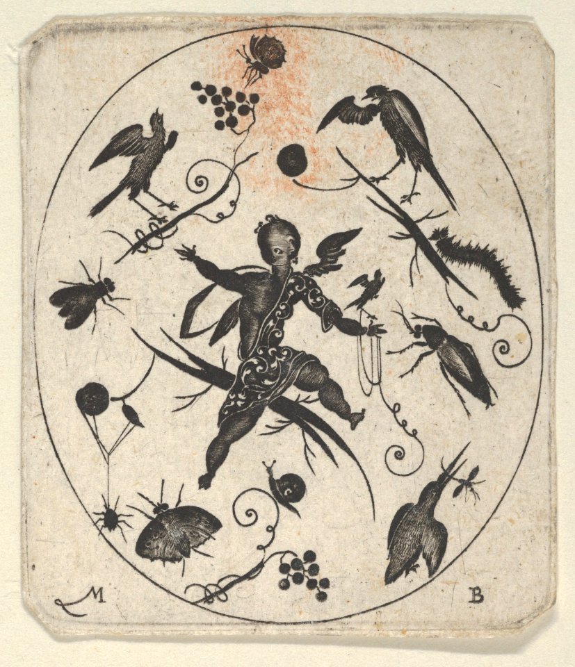 Blackwork Design for Goldsmithwork with a Putto, Birds and Insects MET DP837094