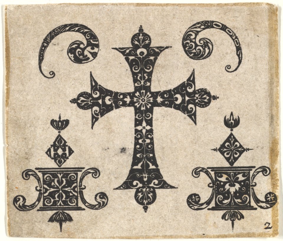 Blackwork Print with a Latin Cross and Small Motifs MET DP827188