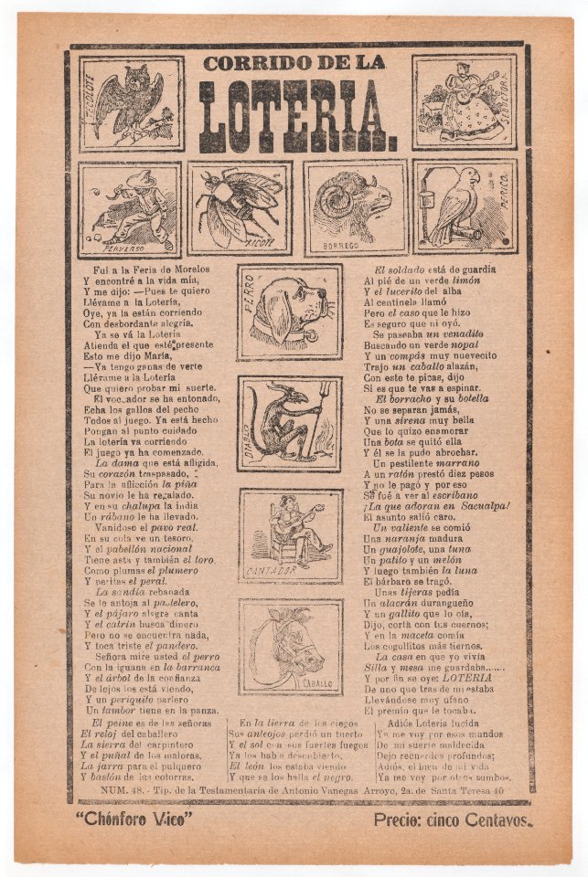 Broadsheet with a ballad about bingo, illustrations of different animals and people MET DP868549