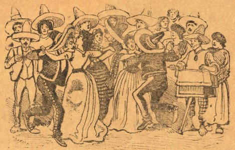 Broadsheet featuring two corrido narrative love ballads, multiple couples dancing MET DP868533 (cropped)