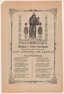 Broadsheet relating to Saint Anthony of Padua who is shown holding the Christ child flanked by a candelabra with flowers MET DP868417