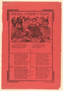 Broadsheet relating to mothers-in-law, brothers-in-law and son fighting, the words spoken by each in sections below and on verso MET DP868032