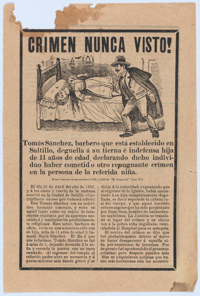 Broadsheet relating to a young girl who was beheaded while her father Tomás Sánchez left her at home alone MET DP874524