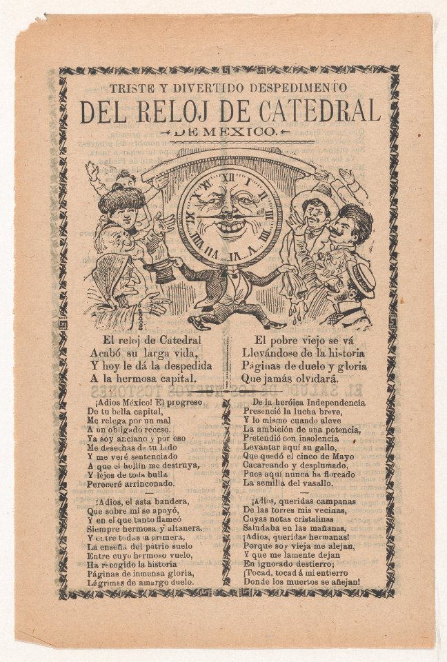 Broadsheet relating to the new clock installed in the cathedral in Mexico City in June 1905 MET DP867940
