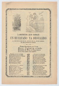 Broadsheet relating to the plight of an orphan, young boy standing at the graves of his parents in a cemetery MET DP868522