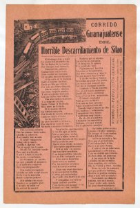 Broadsheet relating to a train accident in Guanajuatense, destroyed railroad tracks and dead victims MET DP868416