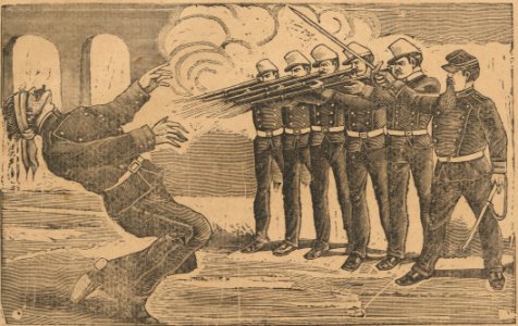 Broadsheet showing a blindfolded man being executed (no letterpress in bottom section) MET DP867959 (cropped)