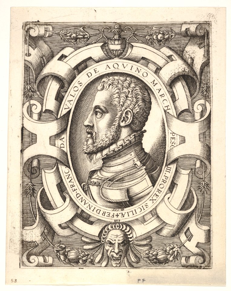 Bust portrait of Ferdinando Francesco de Avalos, marquis of Pescara, in an oval ornamented frame MET DP832620