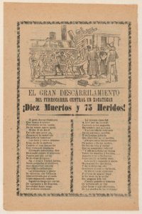 Broadsheet relating to a train that derailed in Zacatecas on 18 April 1904, a description in the bottom section MET DP869135