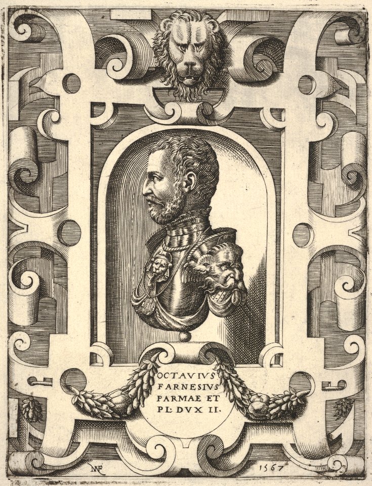 Bust portrait of Ottavio Farnese, shown in profile within a niche, surrounded by an ornamented cartouche MET DP832616