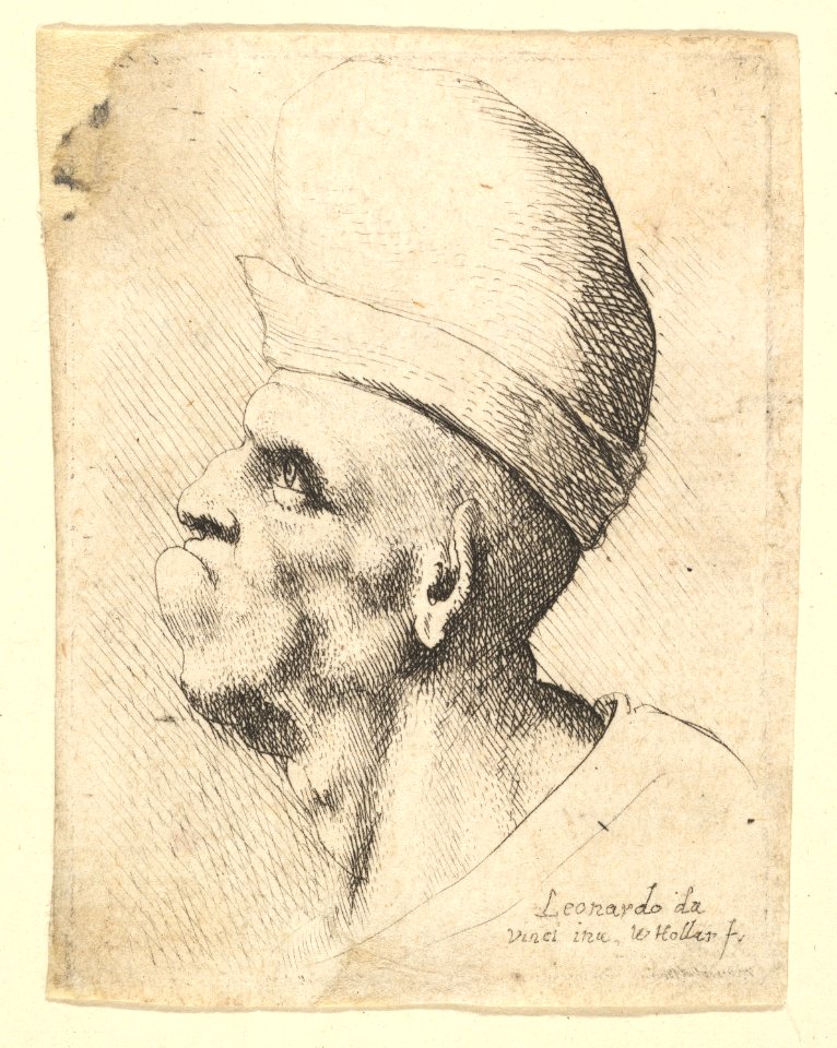Bust of a deformed man wearing a bulbous hat in profile to the left MET DP823709