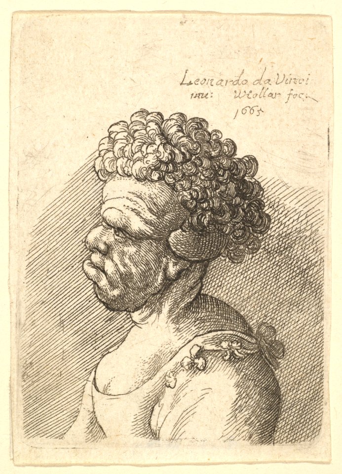 Bust of a deformed woman with curly hair in profile to the left MET DP823710