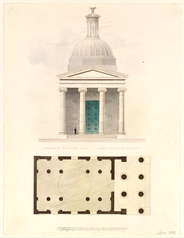 Church of the French Protestants (Eglise Français du Saint Esprit), New York (front elevation and plan) MET DT997