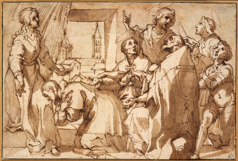 Cardinal Paolo Sfondrato Kneeling Before Saint Cecilia, Accompanied by other Saints MET DT6460