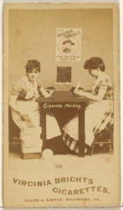 Card 30, from the series, Cigarette Making Girls (N46) for Virginia Brights Cigarettes MET DP831736