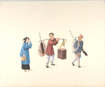 Chinese Woman, Man with Legs Chained and Another Carrying Parasol and Bundle MET DP807505