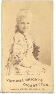 Card 257, Louise Beaudet, from the Actors and Actresses series (N45, Type 1) for Virginia Brights Cigarettes MET DP830121