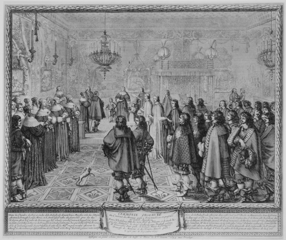 Ceremony of the Contract of Marriage between Władysław IV, King of Poland, and Marie Louise Gonzaga, Princess of Mantua, at Fontainebleau MET MM5058