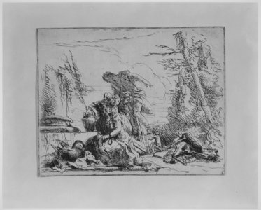 Chained Woman and Other Figures Regarding a Pyre of Bones, from the Capricci MET MM8278