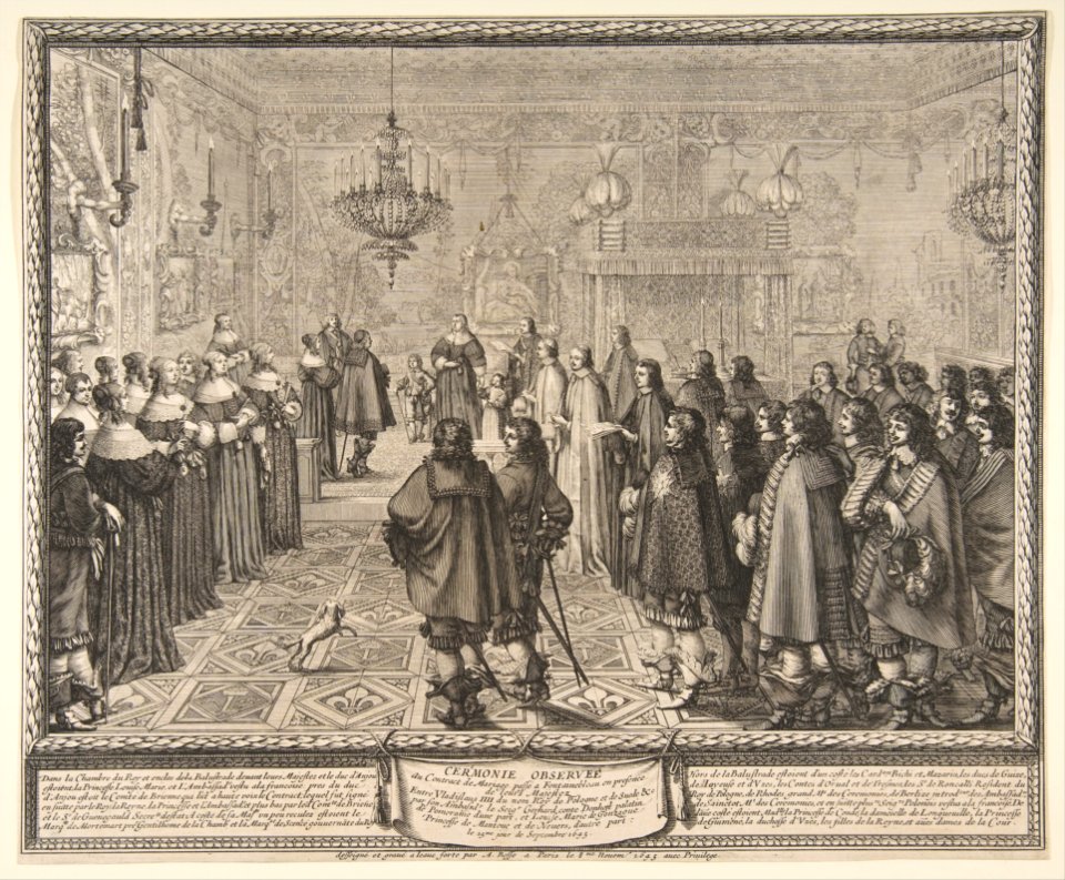 Ceremony of the Contract of Marriage between Władysław IV, King of Poland, and Marie Louise Gonzaga, Princess of Mantua, at Fontainebleau MET DP818296