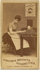 Card 28, from the series, Cigarette Making Girls (N46) for Virginia Brights Cigarettes MET DP831735