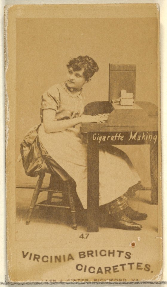 Card 47, from the series, Cigarette Making Girls (N46) for Virginia Brights Cigarettes MET DP831740