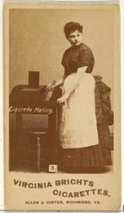 Card 3, from the series, Cigarette Making Girls (N46) for Virginia Brights Cigarettes MET DP831730