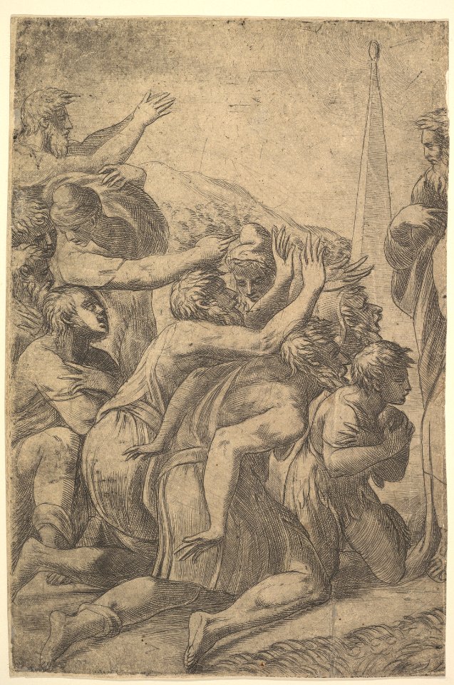 Christ standing at the right healing the lepers before him (left section of the print) MET DP825105