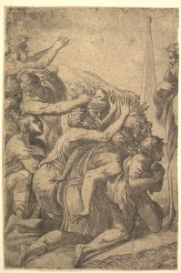 Christ standing at the right healing the lepers before him (left section of the print) MET DP825105