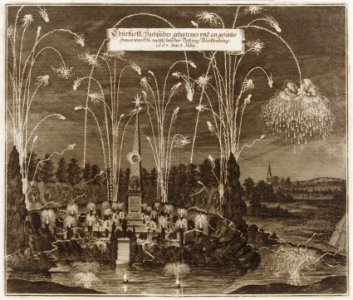Celebration for the Elector Johann Georg II, Leipzig, July 8, 1667- Fireworks Display by Night MET DR296