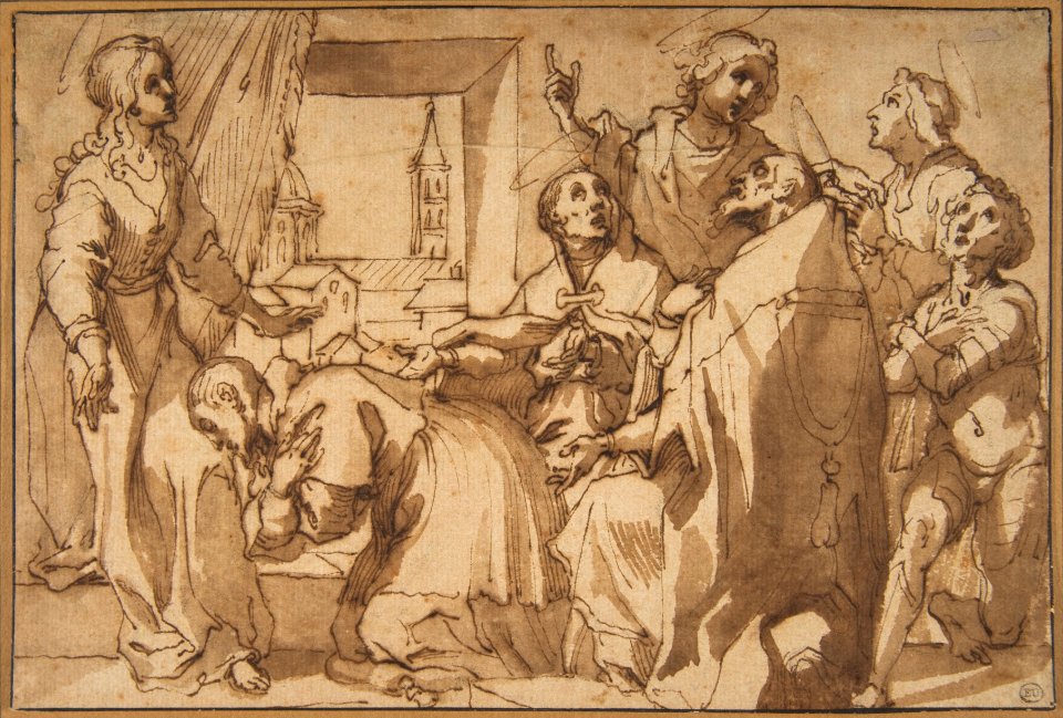 Cardinal Paolo Sfondrato Kneeling Before Saint Cecilia, Accompanied by other Saints MET DP812815