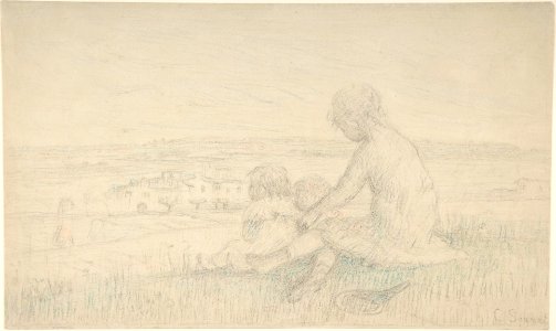 Children Seated on a Hillside with a Racquet MET DP808365