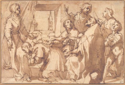 Cardinal Paolo Sfondrato Kneeling Before Saint Cecilia, Accompanied by other Saints MET 1990.133