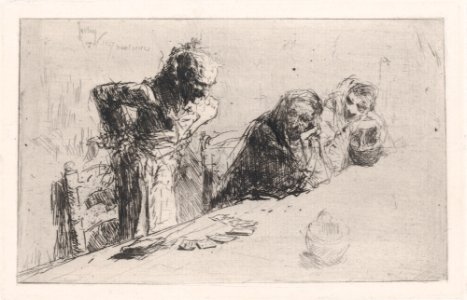 Cardplayers- three men, two seated one standing before a spread of cards on a table MET DP876117