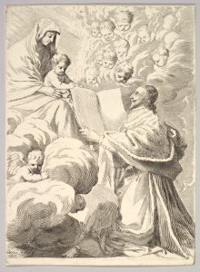 Cardinal Richelieu, Kneeling, Presents His Book to the Virgin and Child MET DP822441