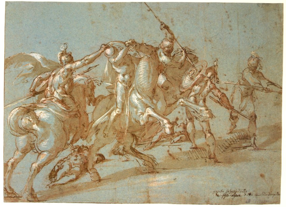 Classical Battle Scene; Verso- Peter and John Heal a Cripple at the Gate of the Temple MET DR329