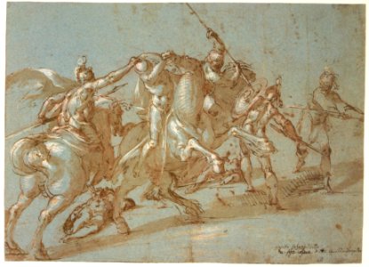Classical Battle Scene; Verso- Peter and John Heal a Cripple at the Gate of the Temple MET DR329