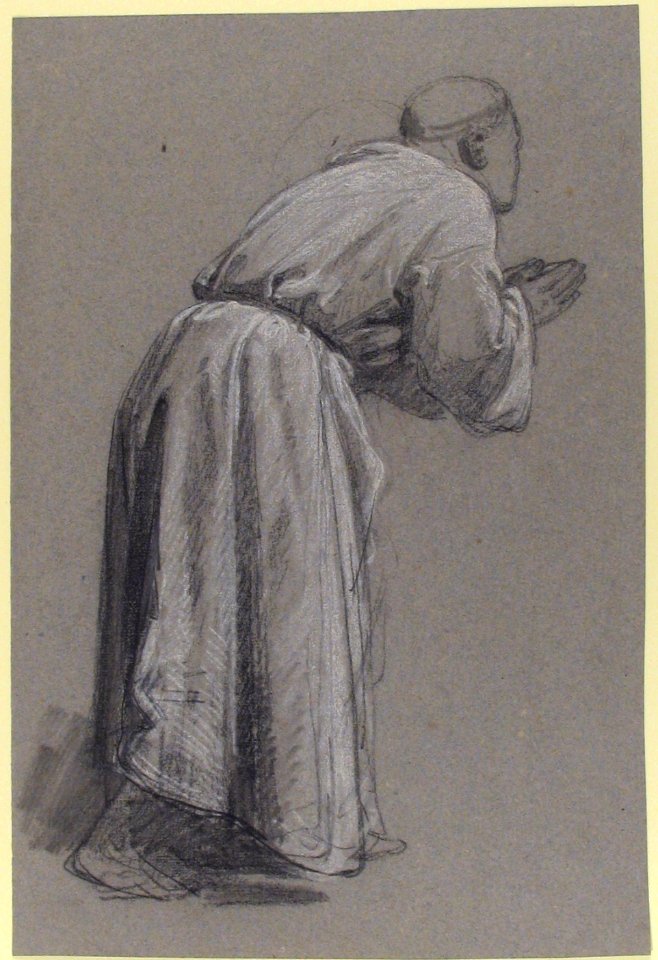 Cleric with Joined Hands (lower register?); verso- (same figure); (studies for wall paintings in the Chapel of Saint Remi, Sainte-Clotilde, Paris, 1858) MET 1989.122.42