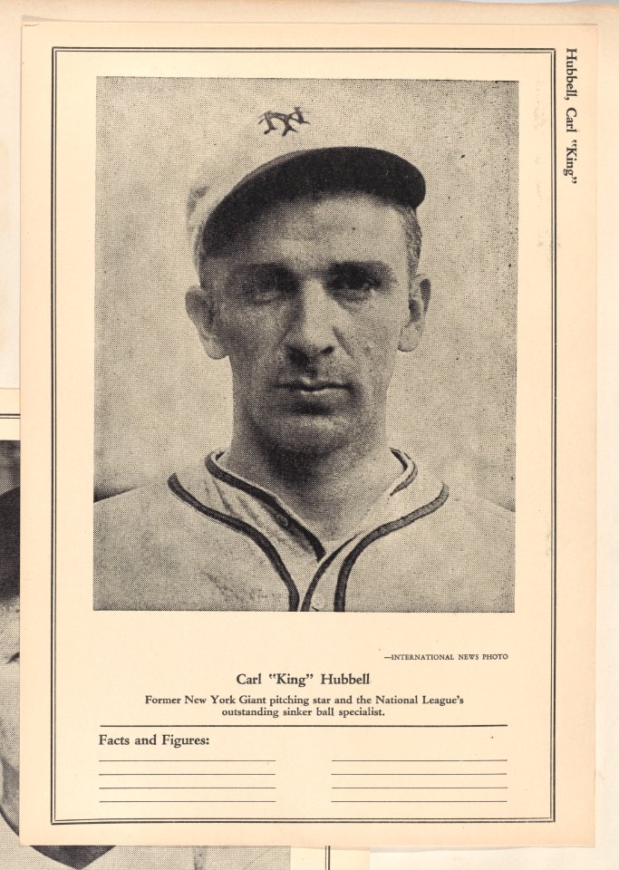 Carl "King" Hubbell from Sports Exchange All-Stars trade cards (W603) MET DPB882281