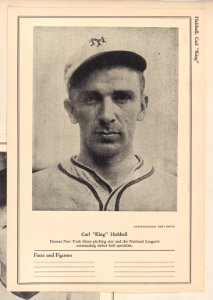 Carl "King" Hubbell from Sports Exchange All-Stars trade cards (W603) MET DPB882281