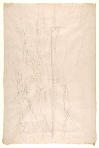 Cleric (lower register; study for wall paintings in the Chapel of Saint Remi, Sainte-Clotilde, Paris, 1858); black chalk landscape sketch on verso of support MET DP812076